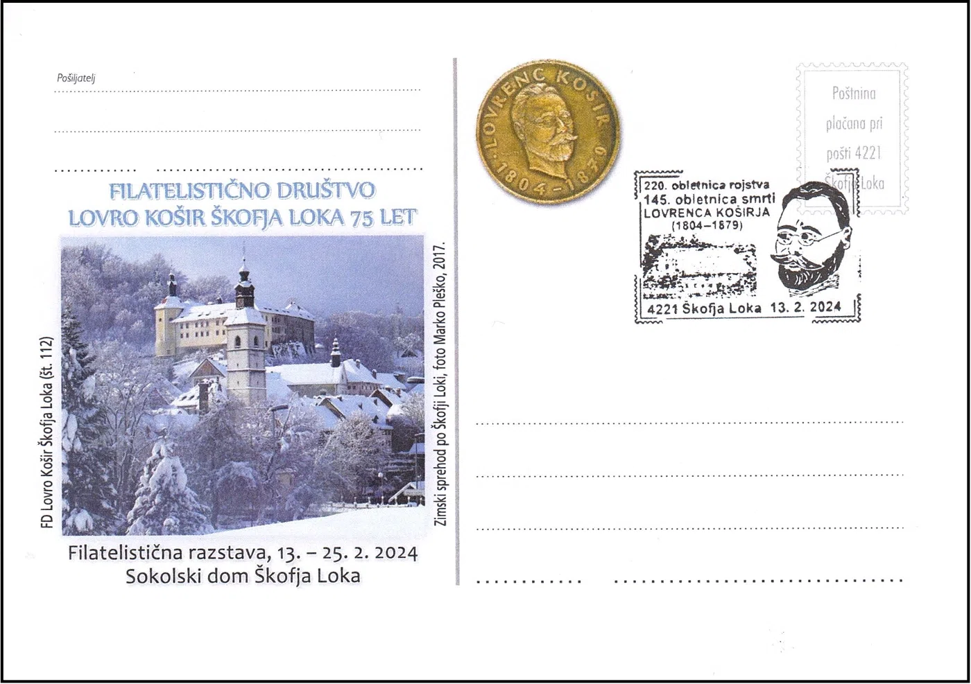 220. OBLETNICA ROJSTVA, 145. OBLETNICA SMRTI L. KOŠIRJA ( 1804 - 1879 )